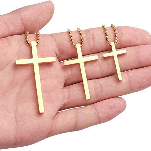 Collar Minimalista de Cruz de Acero Inoxidable de Titanio Pulido, Cadena de Bolas de Acero Inoxidable, Joyería Unisex
