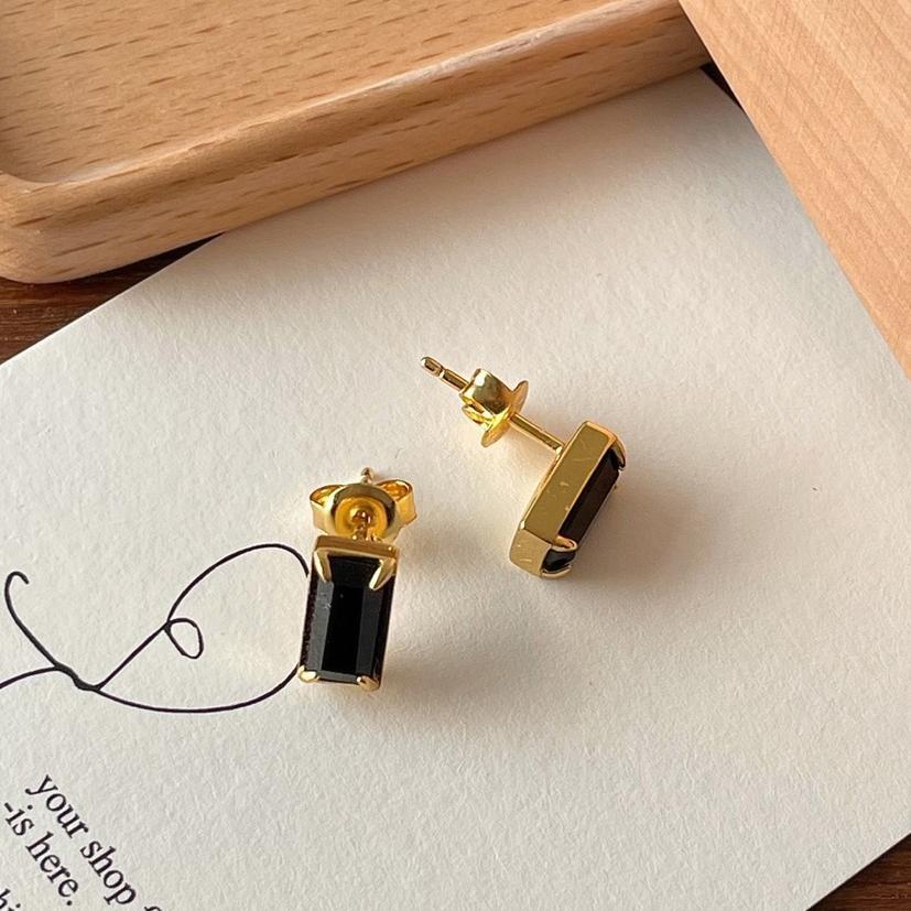 Minimalist Letter-Shaped 925 Sterling Silver Stud Earrings with Rhinestone Inlay for Women