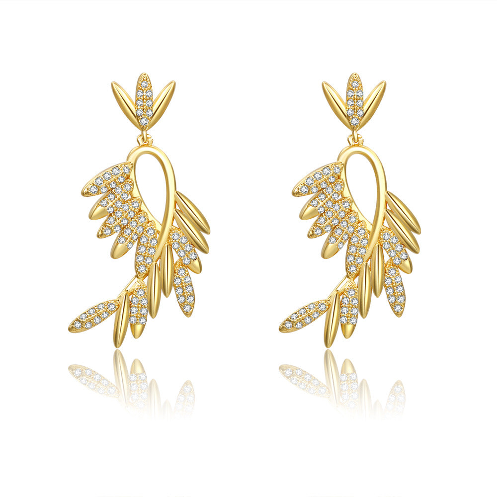 Vintage Gold Plated Brass Teardrop Floral Earrings with Cubic Zirconia