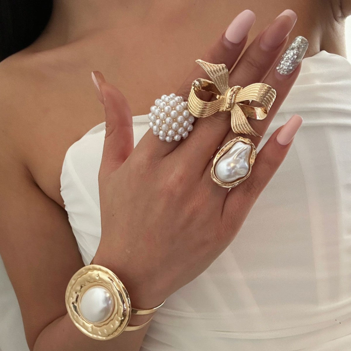 Fashion Geometric Bow Alloy Plated Open Ring for Women