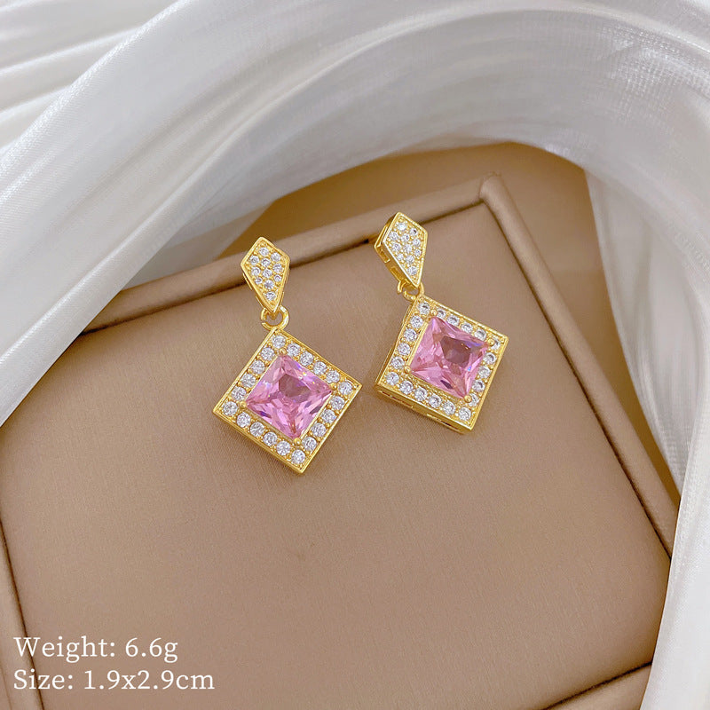 Sweet Elegant Micro-set Geometric Titanium Steel Necklace and Earring Set for Women