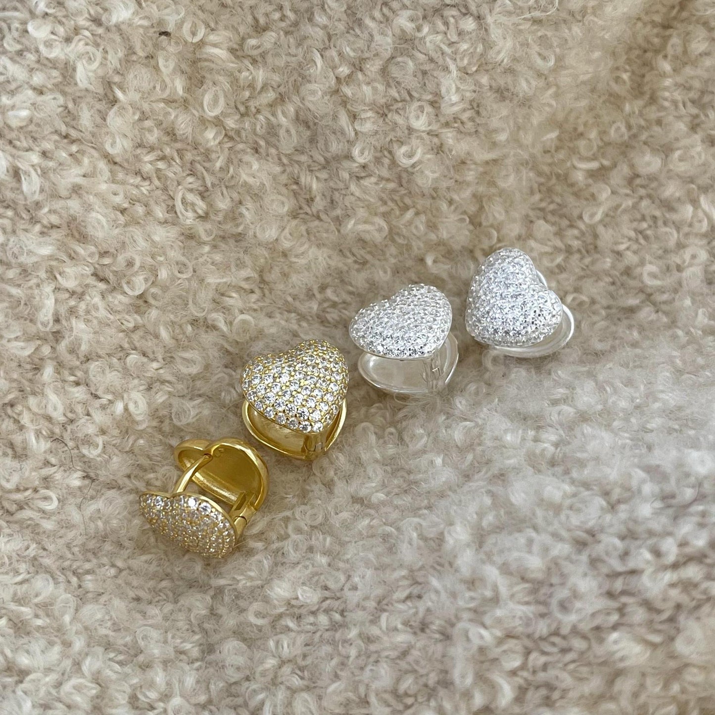 Minimalist Heart-Shaped 925 Sterling Silver Stud Earrings with Cubic Zirconia Inlay and Polished Finish