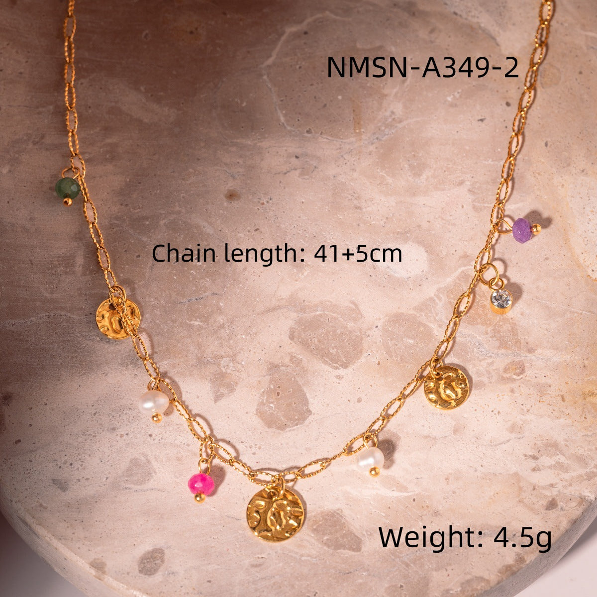 Collana da donna minimalista con pendente di perle e zirconi in acciaio inossidabile con finitura placcata