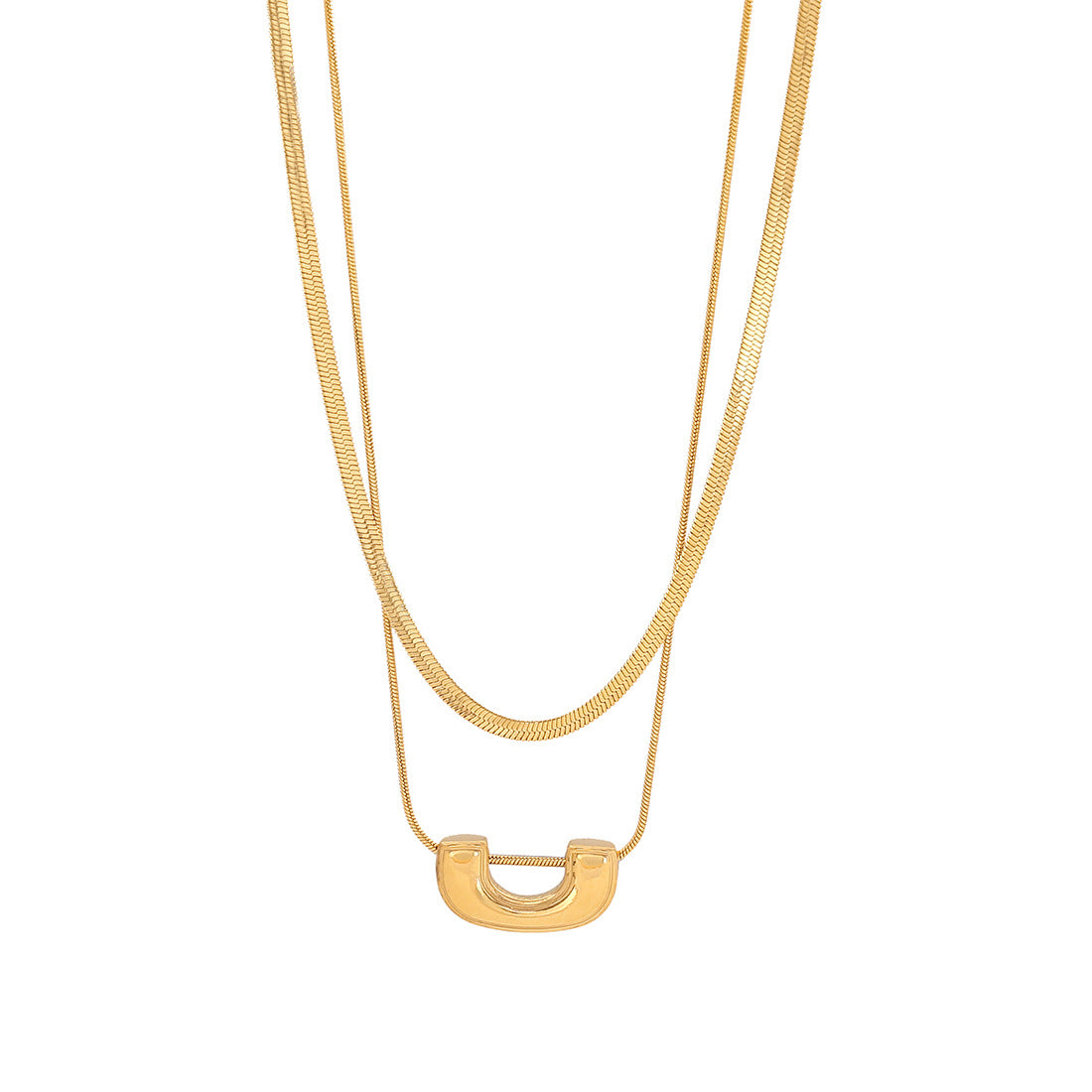 Collar de Cadena de Serpiente para Mujer, de Acero Inoxidable con Doble Capa Irregular Geométrica y Acabado Bañado