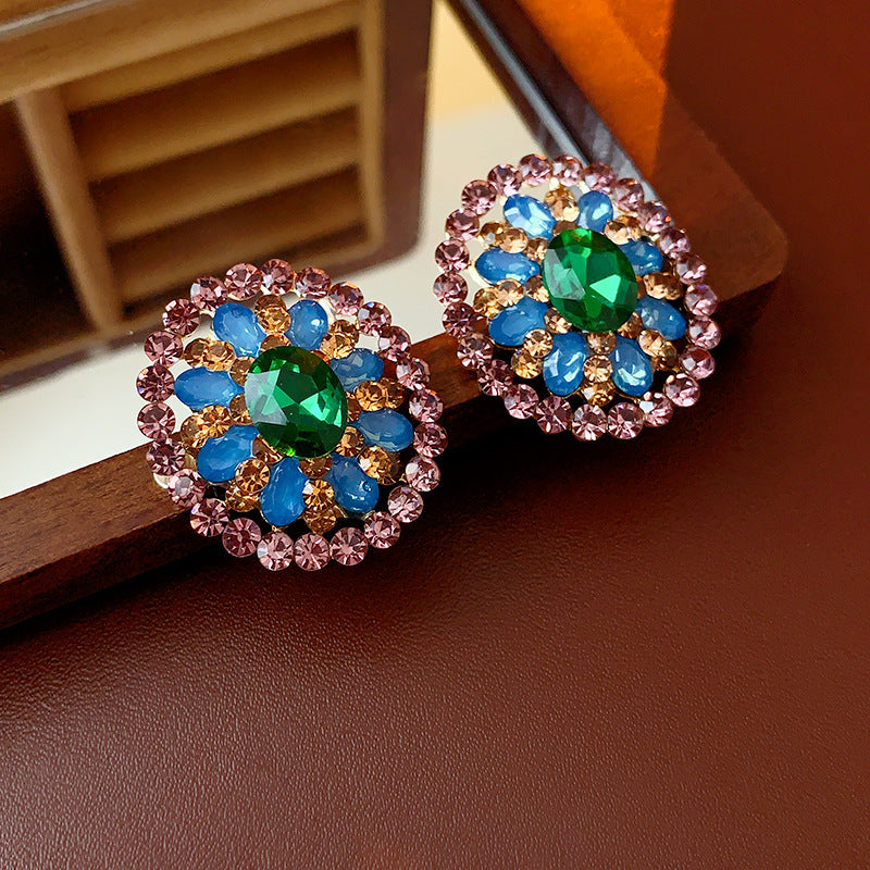 Vintage-Style Geometric Square Rhinestone Stud Earrings in Alloy with Stainless Steel Posts for Women