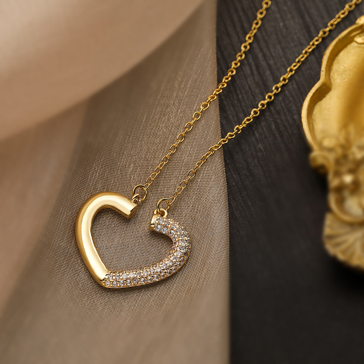 Minimalist Open Heart Pendant Necklace for Women Made of Brass with Real Gold Plating and Cubic Zirconia