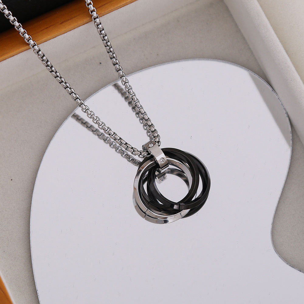 Collar Minimalista de Acero de Titanio Geométrico con Acabado Pulido para Hombre y Mujer con Colgante de Cadena O