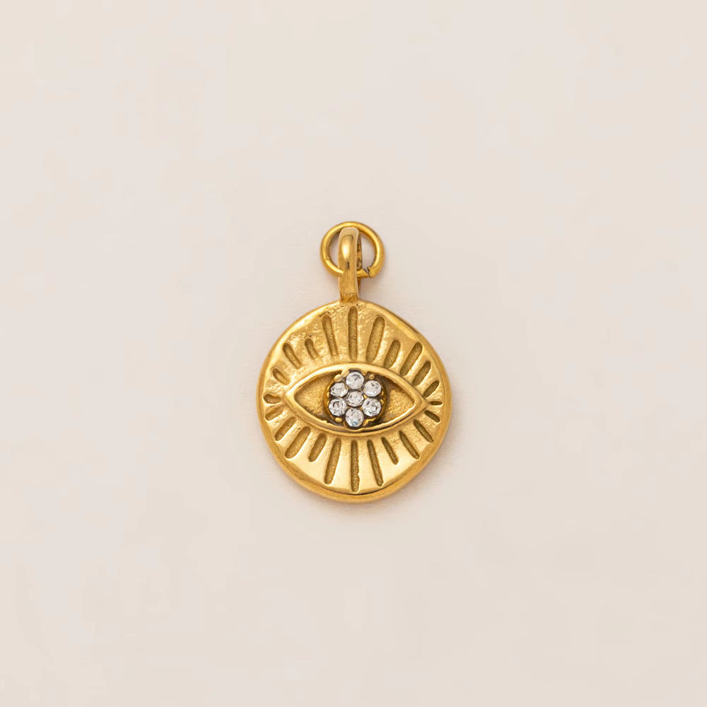 Vintage Geometric Brass Plated Gemstone Pendant Necklace with Sun Moon Evil Eye Charm Bar for Women