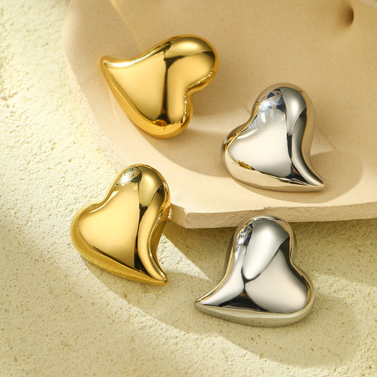 Vintage Heart-Shaped Stainless Steel Earrings with Plated Finish for Women