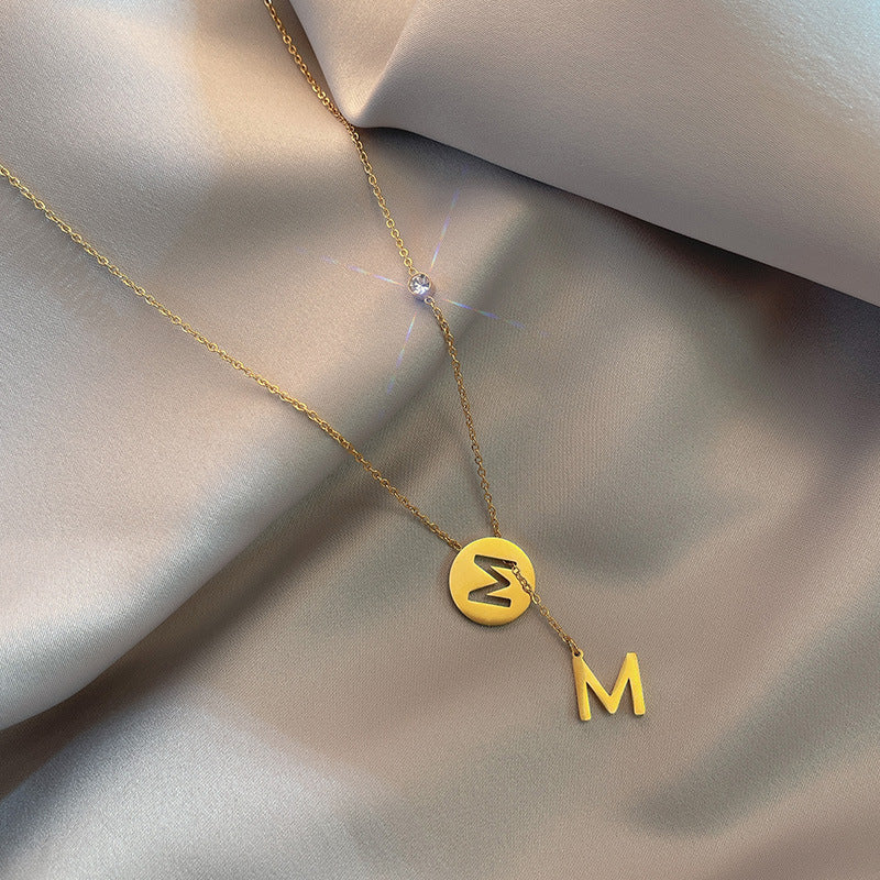 Minimalist Letter Shape Titanium Steel Necklace for Women with Adjustable O-Chain and Delicate Gold-Tone Finish