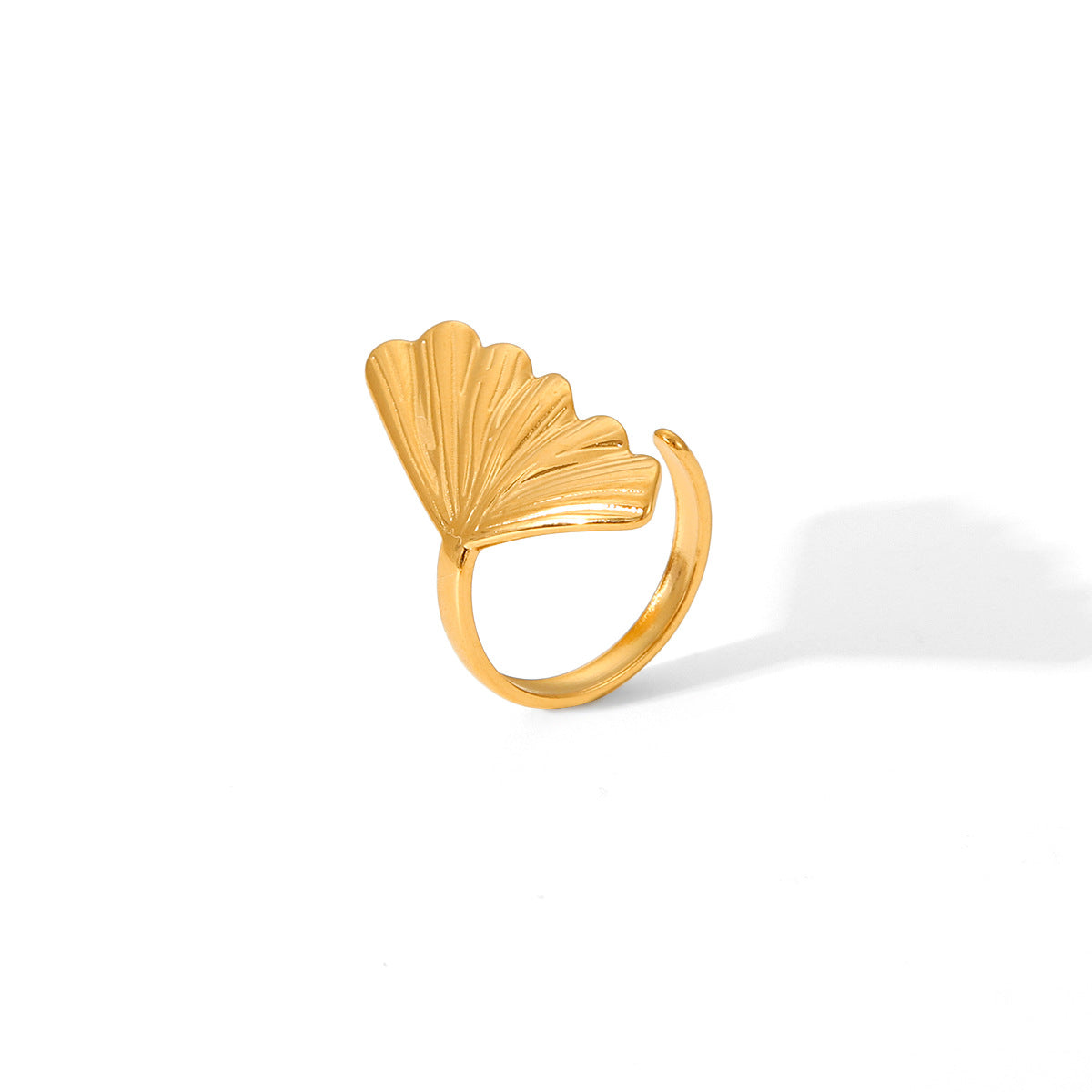 Minimalist Fish Tail Shaped Titanium Steel Ring for Women with Plated Finish and Adjustable Open Band