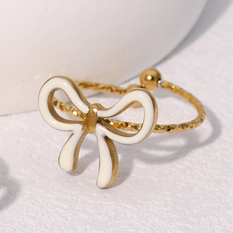 Delizioso Anello Aperto da Donna a Forma di Fiocco in Acciaio Inossidabile Placcato Oro Stile Minimalista