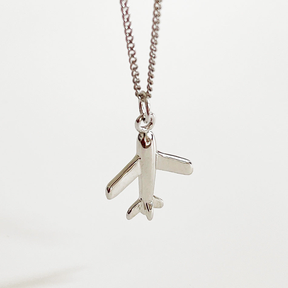 925 Sterling Silver Airplane Pendant Necklace for Women Geometric Vintage Trendy Clavicle Chain