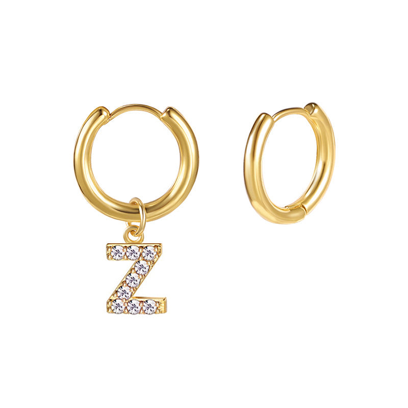 Minimalist Letter-Shaped Stainless Steel Pendant Earrings with 18K Gold Plating and Zircon Inlay
