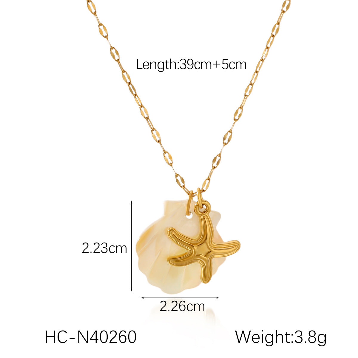Collana da donna con ciondolo a stella marina, cavalluccio marino e conchiglia in acciaio inossidabile placcato oro 18 carati stile Ins