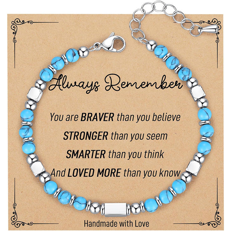 Bohemian Sweet Geometric Natural Stone Turquoise Agate Zebra Print Stainless Steel Bracelet Unisex