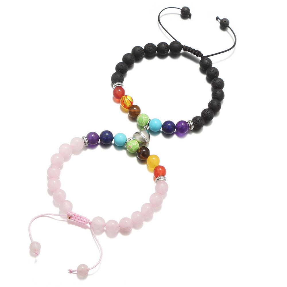 Geometric Round Natural Stone Bracelet Set for Couples