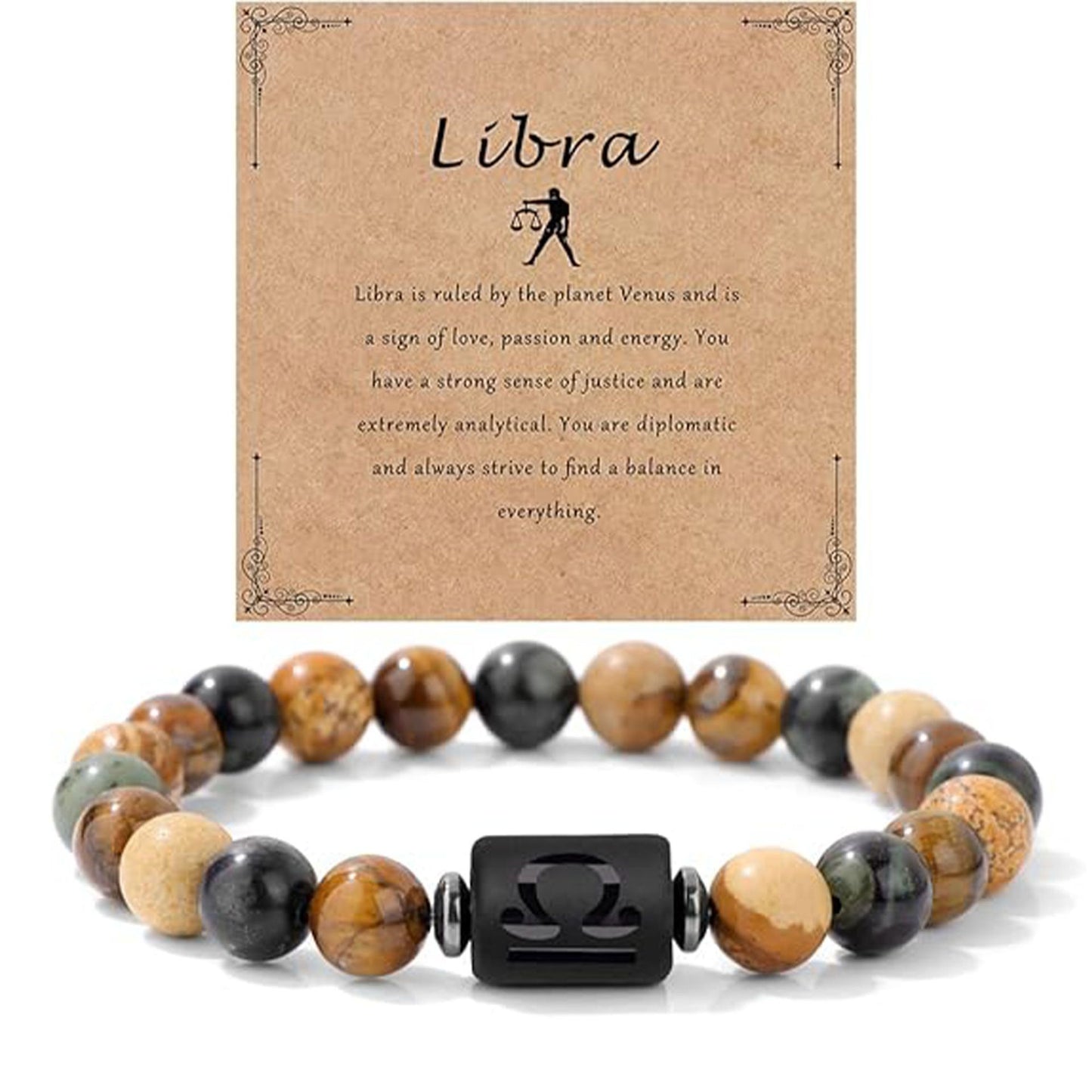 Unisex Natural Stone Zodiac Beaded Bracelet Geometric Elastic String Handmade