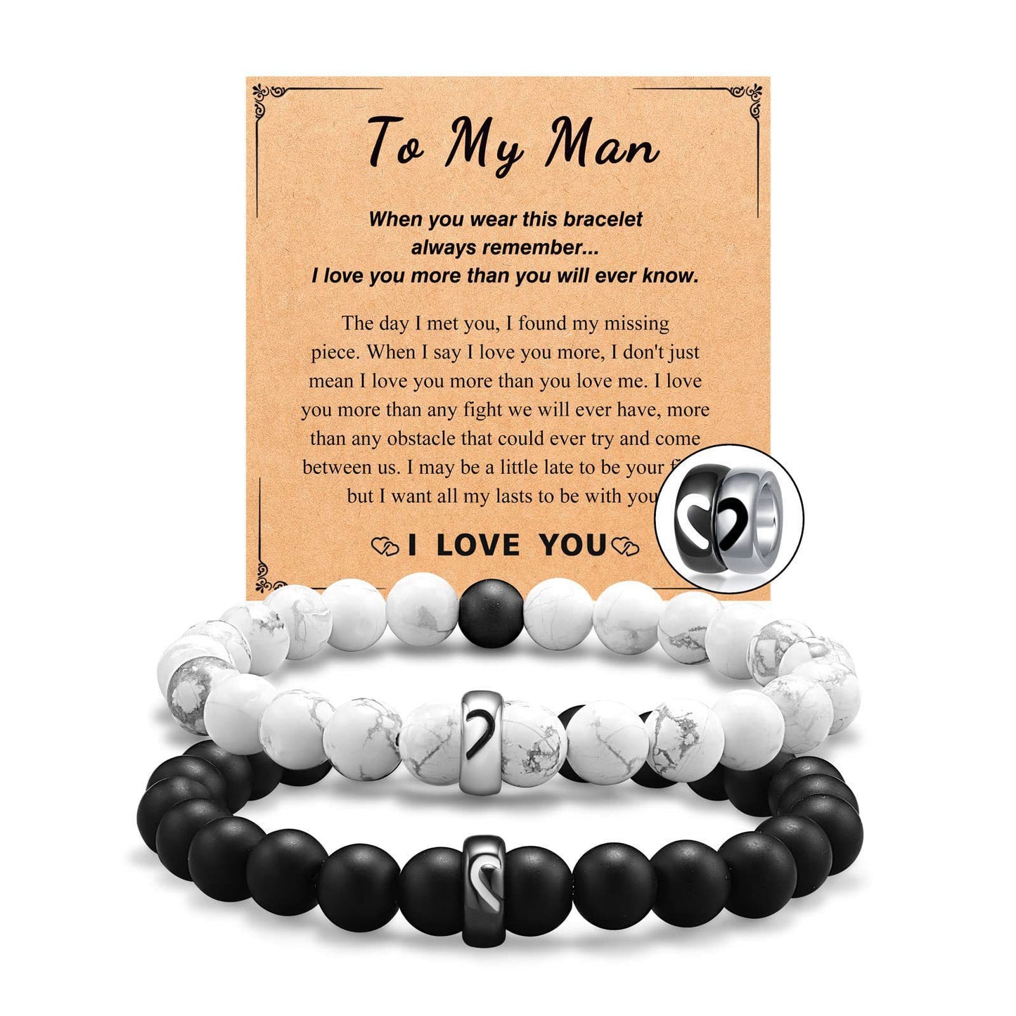 Minimalist Heart Stainless Steel Bracelet Set Unisex Black and White Couple Jewelry