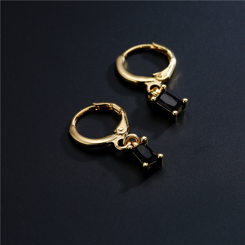 Minimalist Geometric Rectangle Zircon Pendant Earrings in Copper with Ear Hook Closure