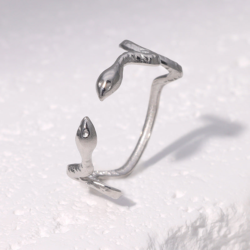 Anello Aperto a Serpente Minimalista alla Moda Placcato Oro 18K, Gioielli in Acciaio Inossidabile da Donna