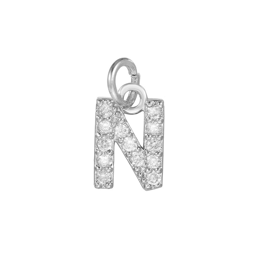 18K Gold Plated Brass Letter Cubic Zirconia Inlay Charm Bar
