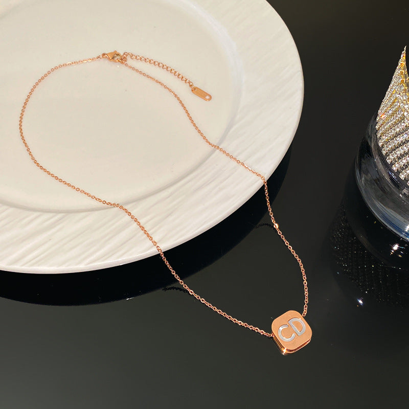 Minimalist Luxury Geometric Titanium Steel Plated CD Necklace