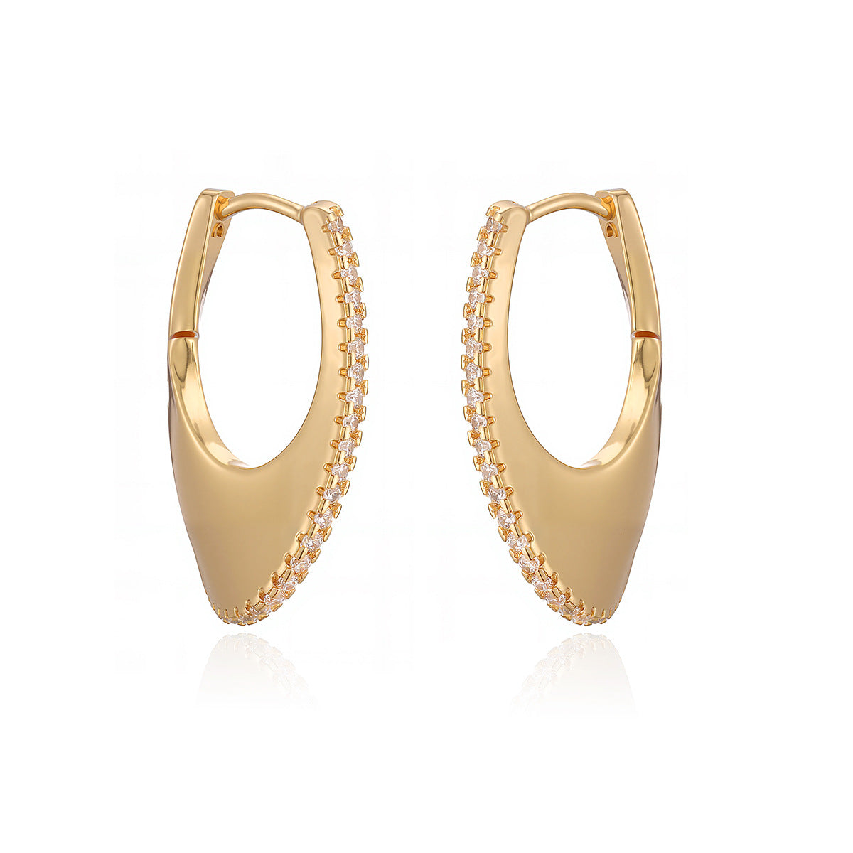 Minimalist Elegant Irregular Geometric Cubic Zirconia Brass 18K Gold Plated Earrings