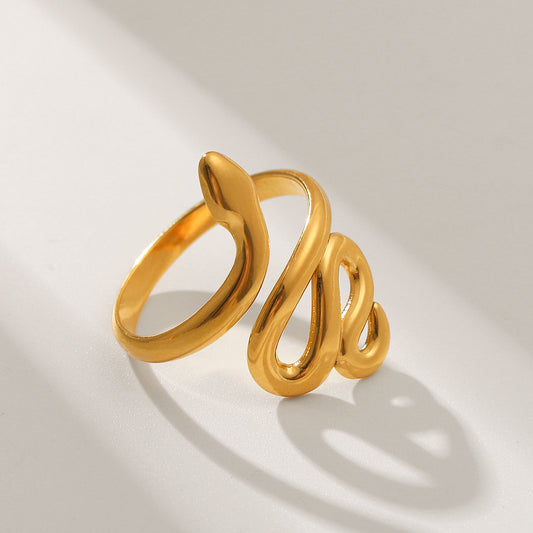 Ins Style Snake Shape Titanium Steel Plated Ring for Women Geometric Animal Design Fashionable Unisex Accessory