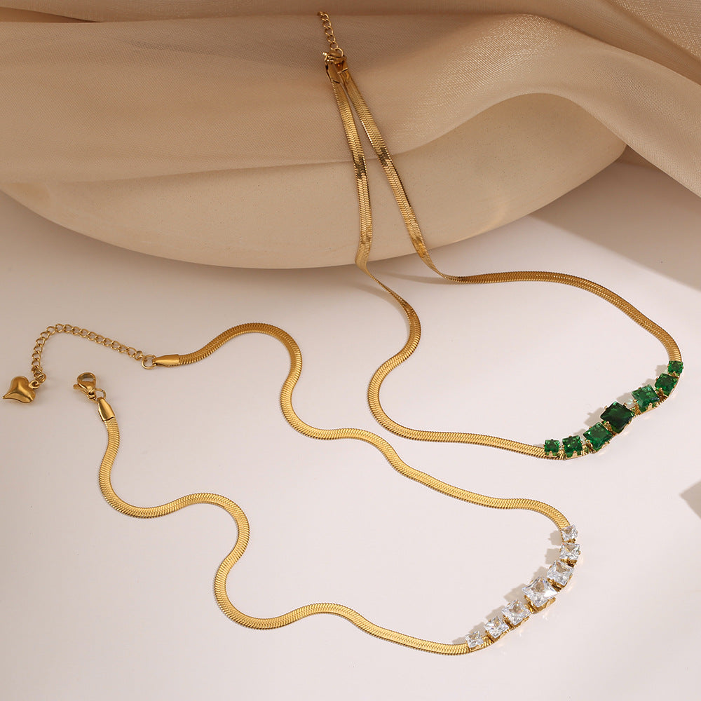 Minimalist Geometric Titanium Steel Necklace with Gold Plating and Zircon Accents for Women