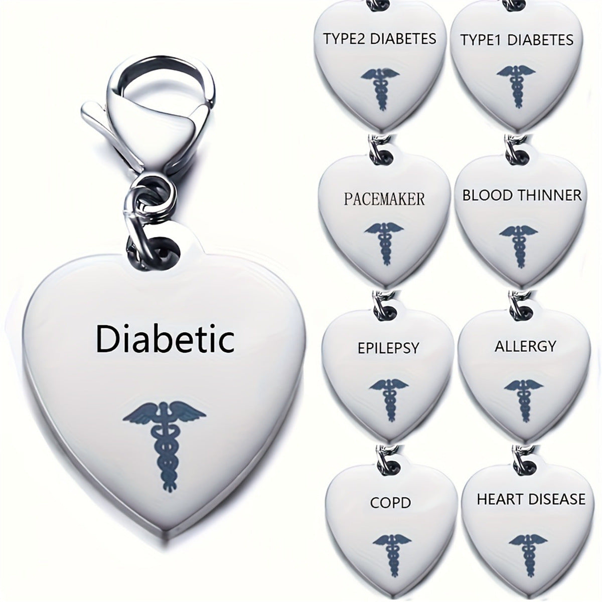Colgante médico de identificación de acero inoxidable con forma de corazón minimalista para hombre con acabado chapado