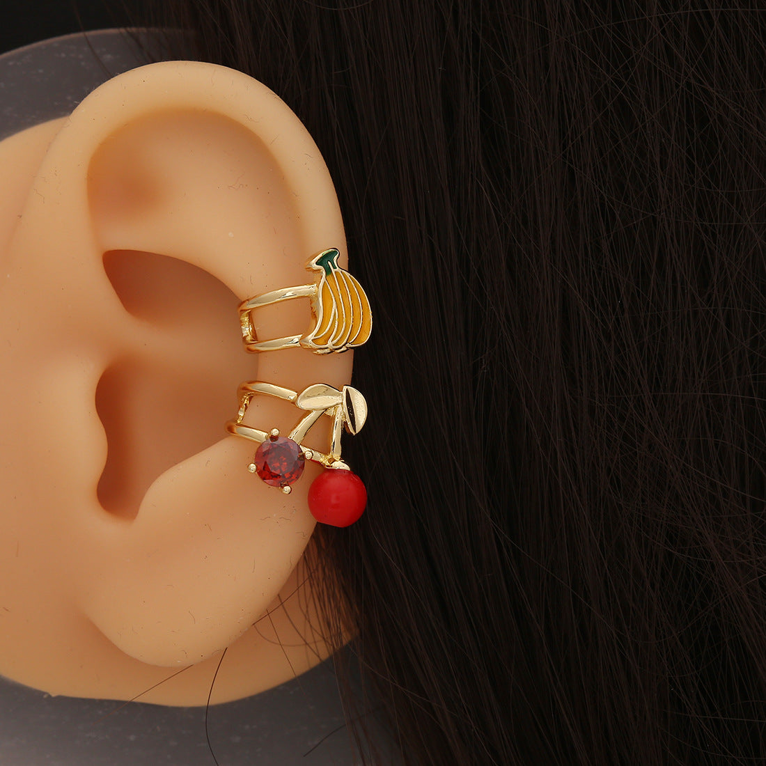 Cute Fruit-Shaped Enamel Cherry Strawberry Apple Stud Earrings for Women in Copper