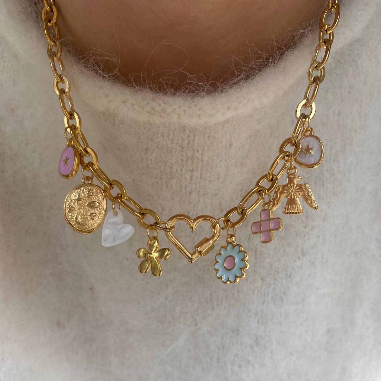 Casual 18K Gold Plated Stainless Steel Heart Geometric Pendant Necklace