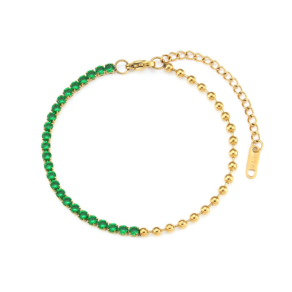 Elegante pulsera de eslabones cubanos geométricos de acero inoxidable con detalles de diamantes de imitación y acabado chapado para mujer