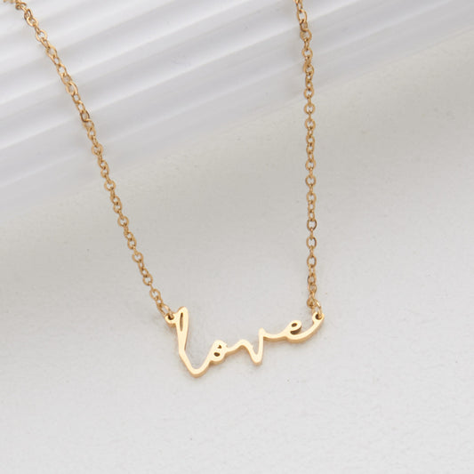 Minimalist Letter Love Pendant Necklace for Women in Stainless Steel with Gold Plating