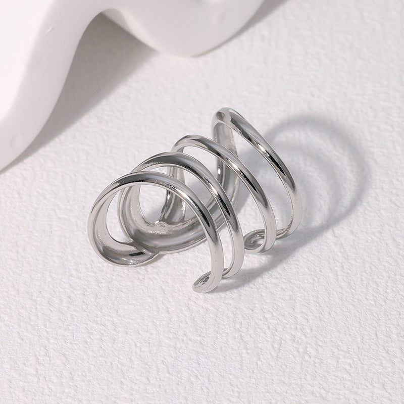 Anello aperto geometrico minimalista in acciaio inossidabile con finitura placcata da donna