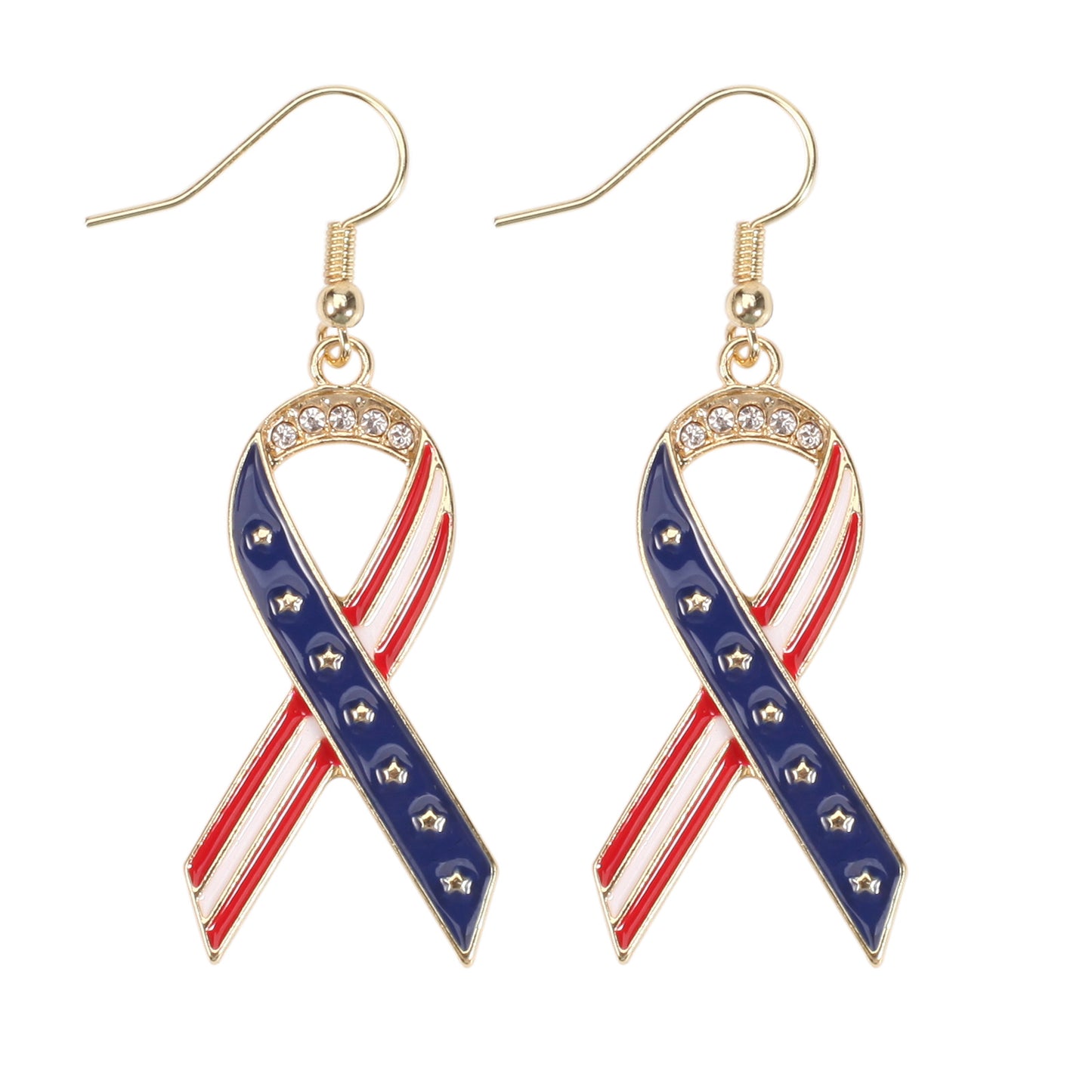 Patriotic Rhinestone Inlay Brass Earrings for Women