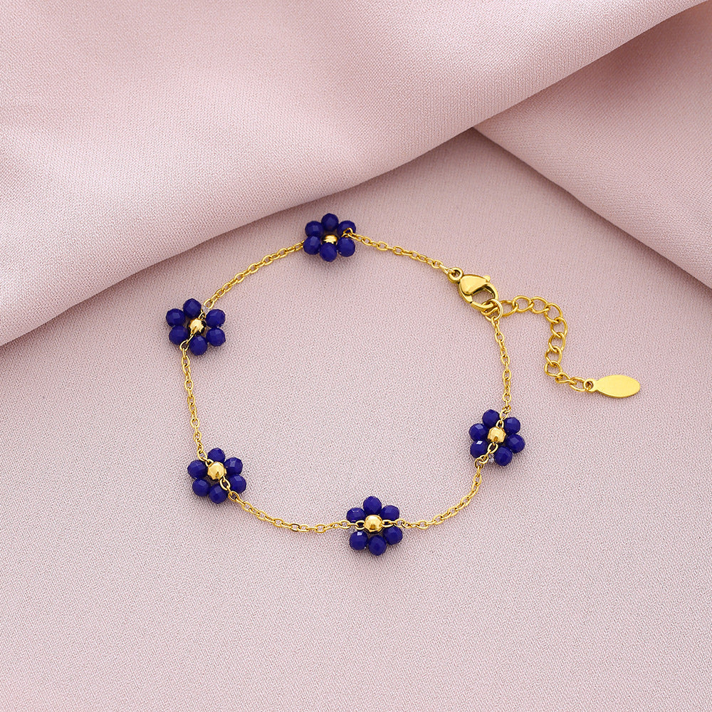 Bracciale alla moda unisex in acciaio al titanio placcato con motivo a petali floreali per abbigliamento casual estivo