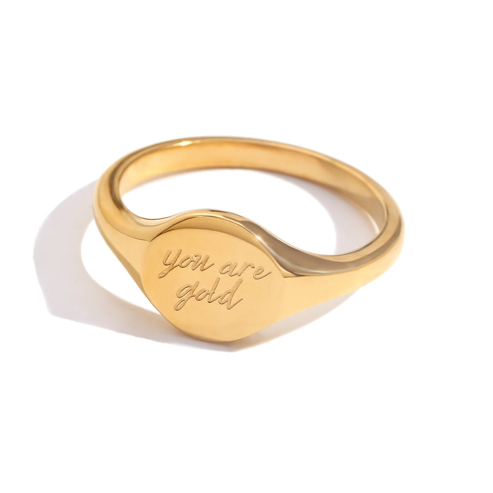 Minimalist Fashion Stainless Steel Plated 18K Gold Letter Ring for Women