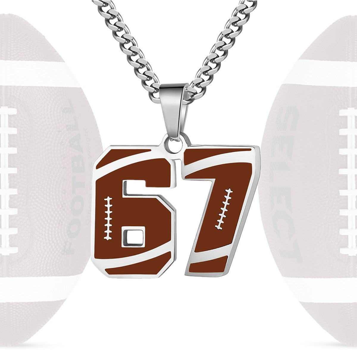 Motivational Football Number Pendant Necklace for Men in Stainless Steel with Polished Finish and Letter/Number Design