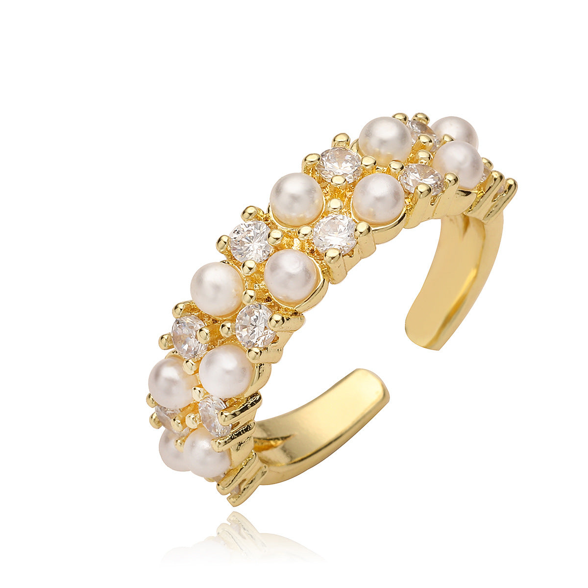 Minimalist Geometric Irregular Open Ring for Women in Copper with 18K Gold Plating and Zircon Inlay