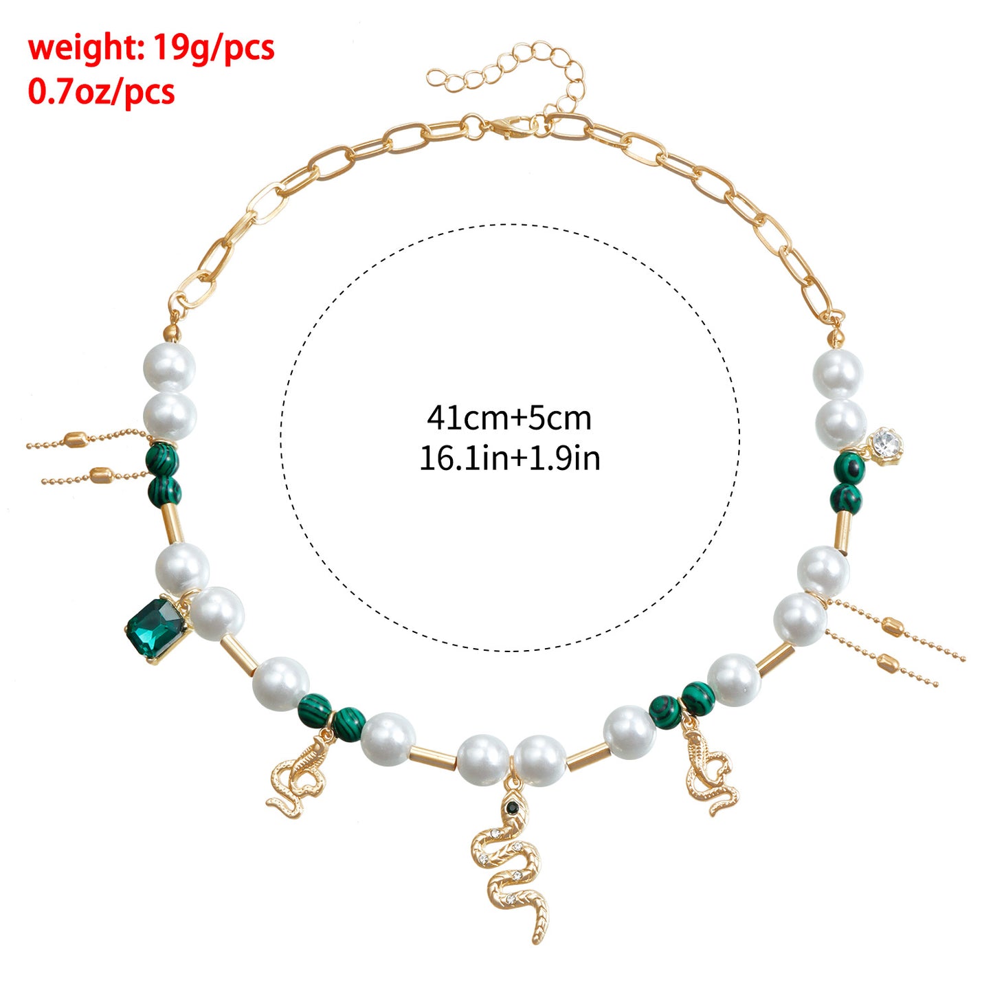 Snake-Shaped Alloy Pendant Necklace with Imitation Pearl and Turquoise Inlay, Electroplated Clavicle Chain for Women