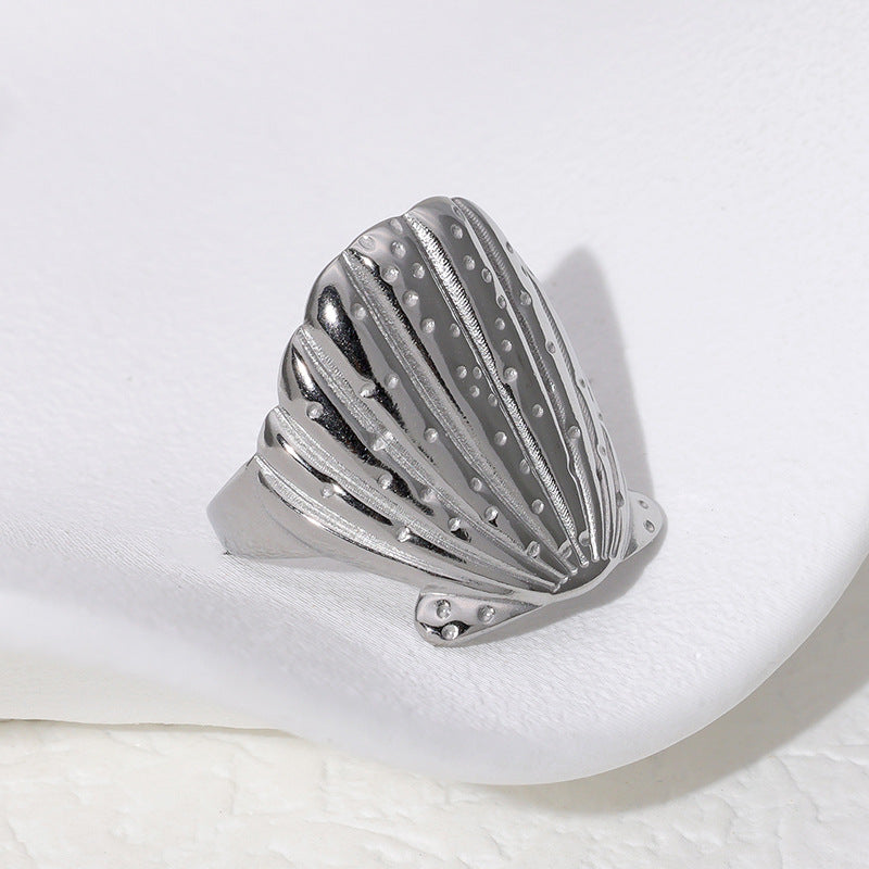 Niche Personalized Stainless Steel Plated Shell Shape Marine Element Adjustable Ring for Women