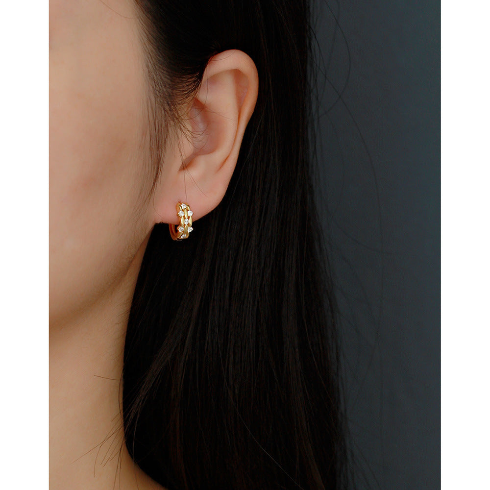 Minimalist 925 Sterling Silver Plated Geometric Round Diamond Hoop Earrings for Women