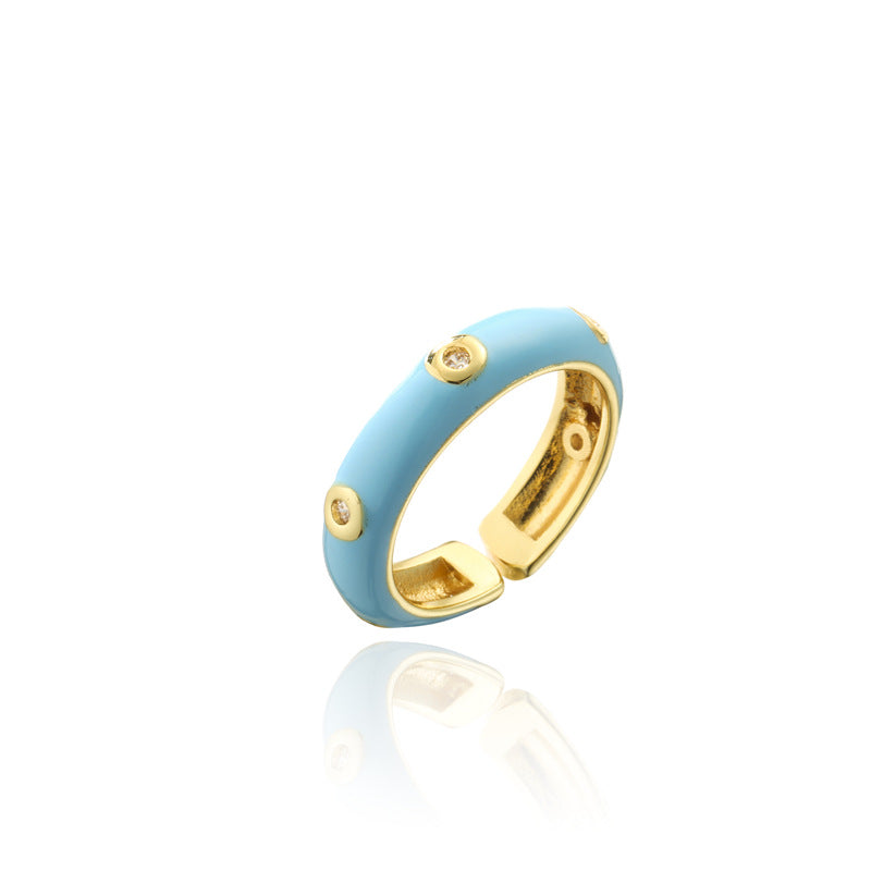 Geometric Drip Oil Brass 18K Gold Plated Cubic Zirconia Inlay Open Ring for Women
