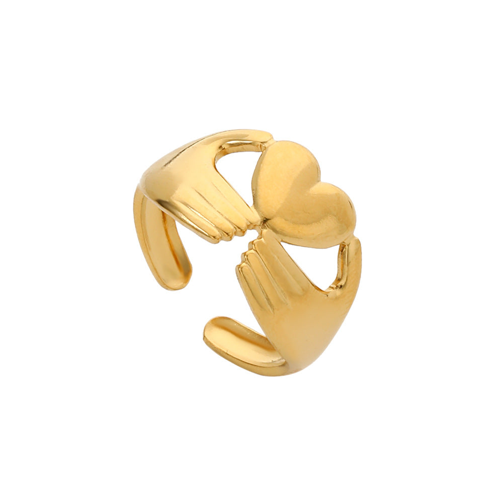 Minimalist Geometric Heart Plated Stainless Steel Adjustable Ring for Unisex
