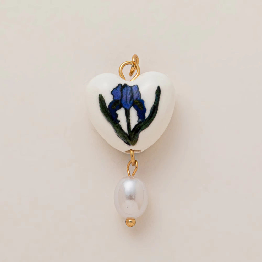 Vintage Minimalist Heart Shape Brass Pendant with Pearl and Rhinestone Inlay 18K Gold Plated Charm Bar