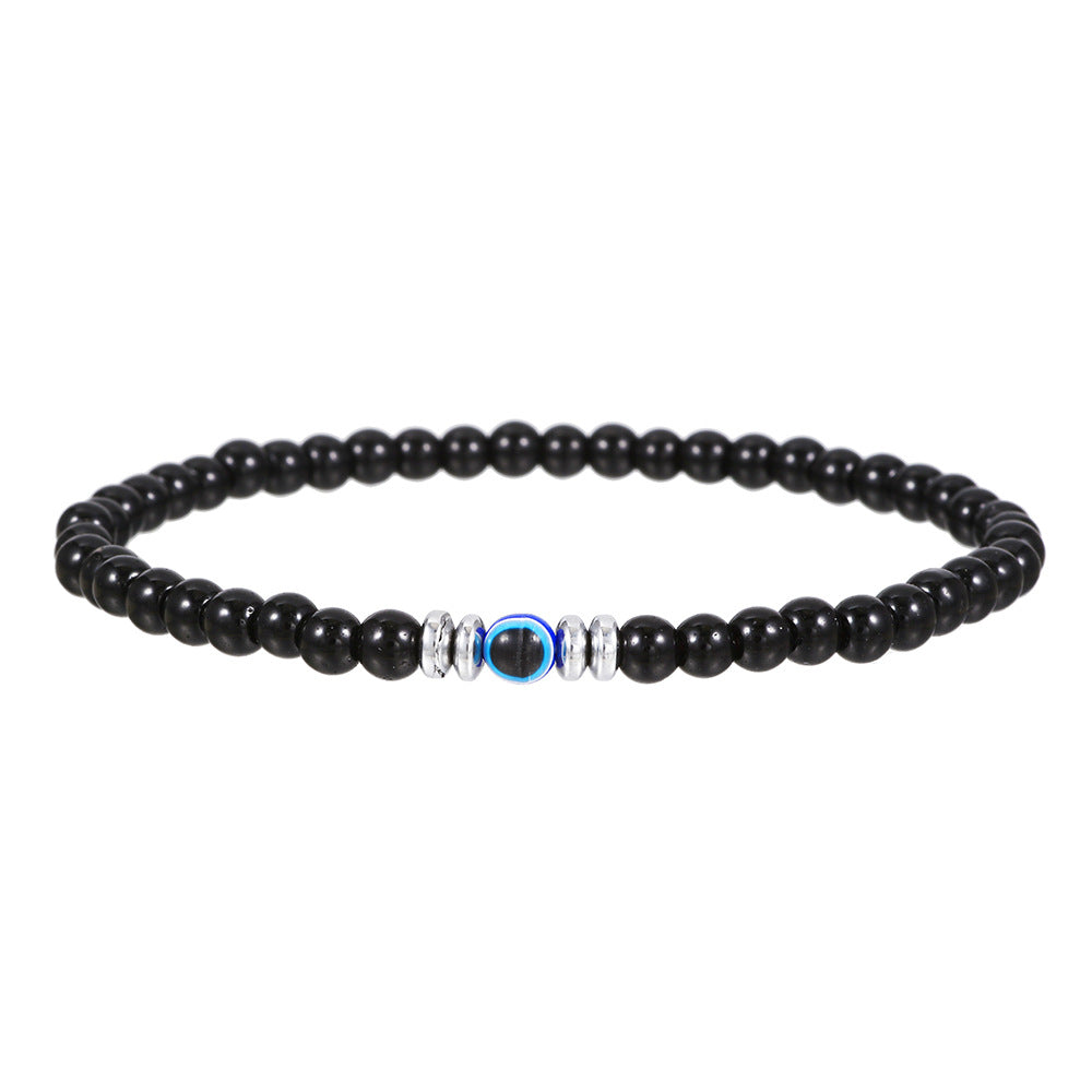 Men's Evil Eye Beaded Bracelet with Green Peacock, Yellow Tiger Eye and White Turquoise Stones