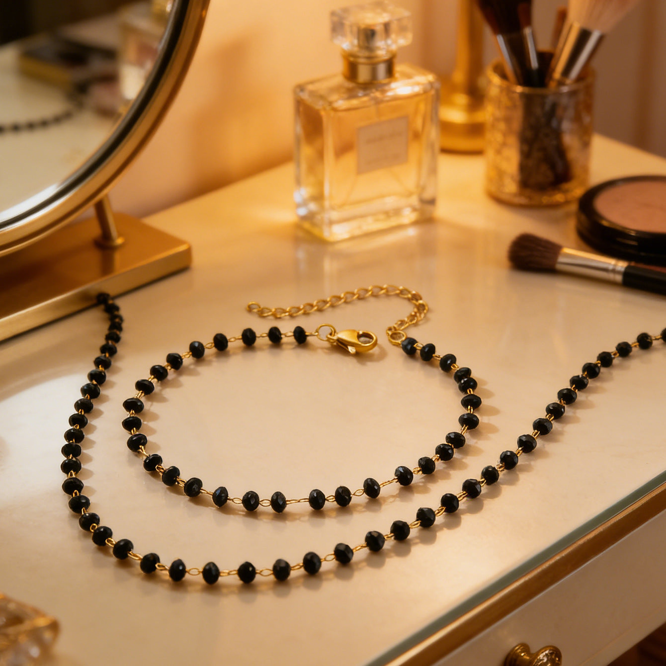 Set de pulsera y collar chapados en acero inoxidable con cuentas, redondo, geométrico, minimalista y bohemio para mujer