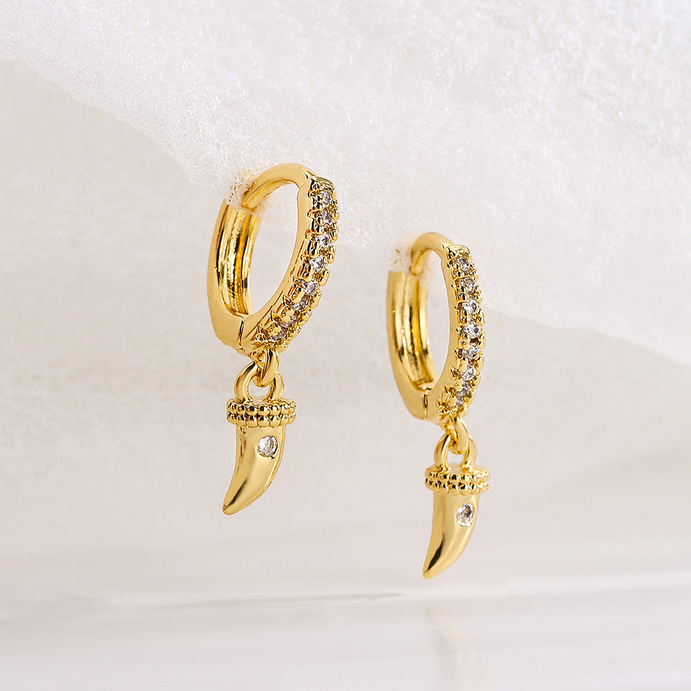 Orecchini Geometrici Minimalisti in Rame con Placcatura in Oro 18K e Zirconia Micro-Pavé da Donna